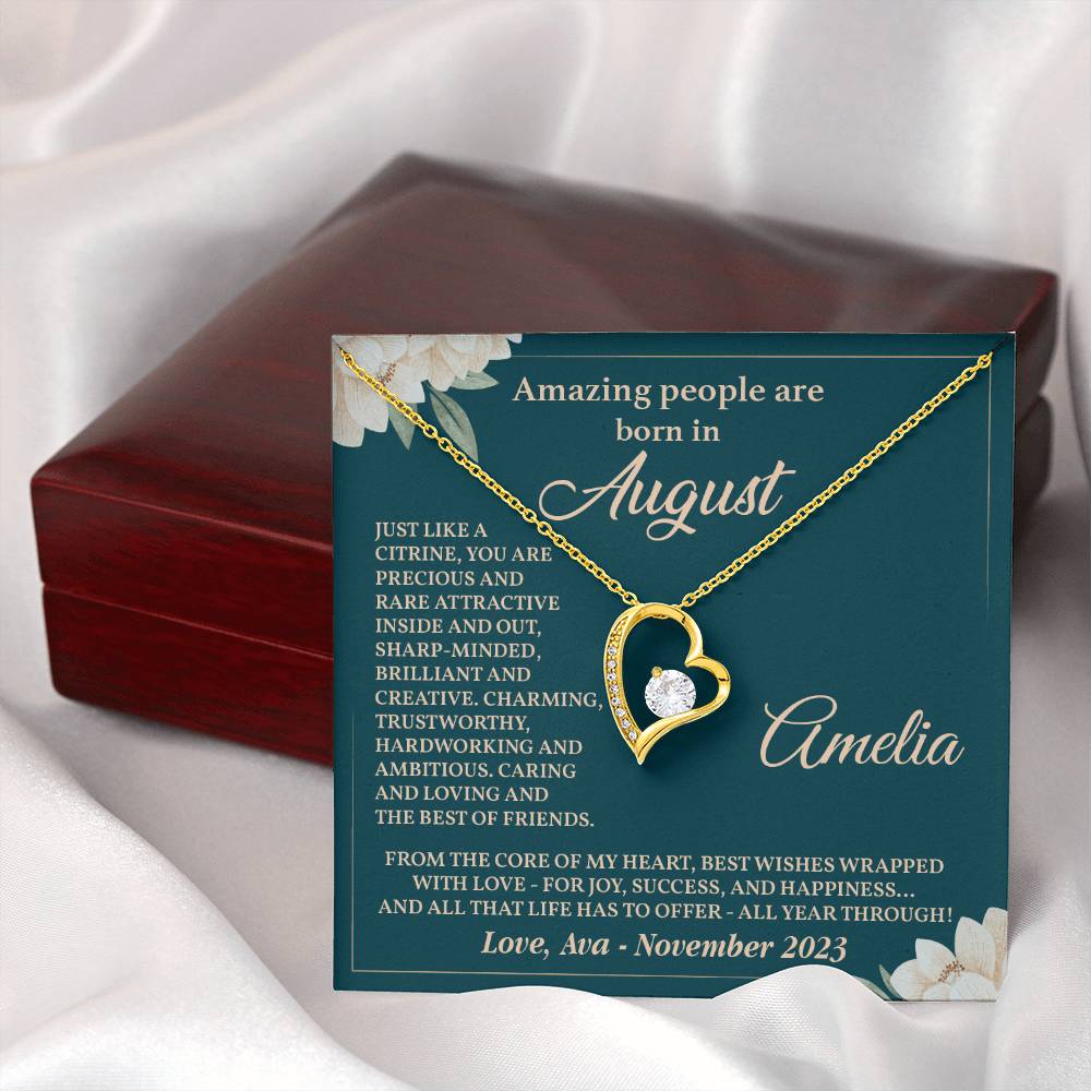 August Birthday Necklace Gift for Her – Heart Pendant in Box