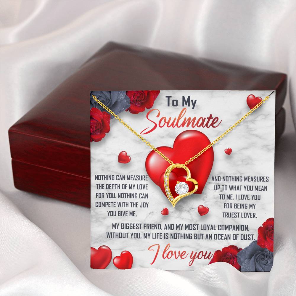 To My Soulmate Necklace Gift- Nothing Can Measure The Depth Of My Love For You, Valentine's Day Soulmate Jewelry With A Meaningful Message Card.