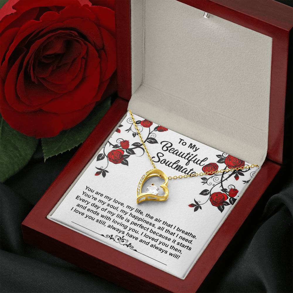 To My Beautiful Soulmate Necklace Gift, Forever Heart Necklace Gift For Wife, Girlfriend, Fiancée, Valentine's Day Soulmate Jewelry With A Meaningful Message Card.