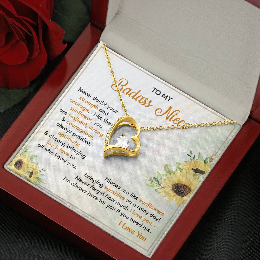 Badass Niece Necklace With Sunflower Message Card
