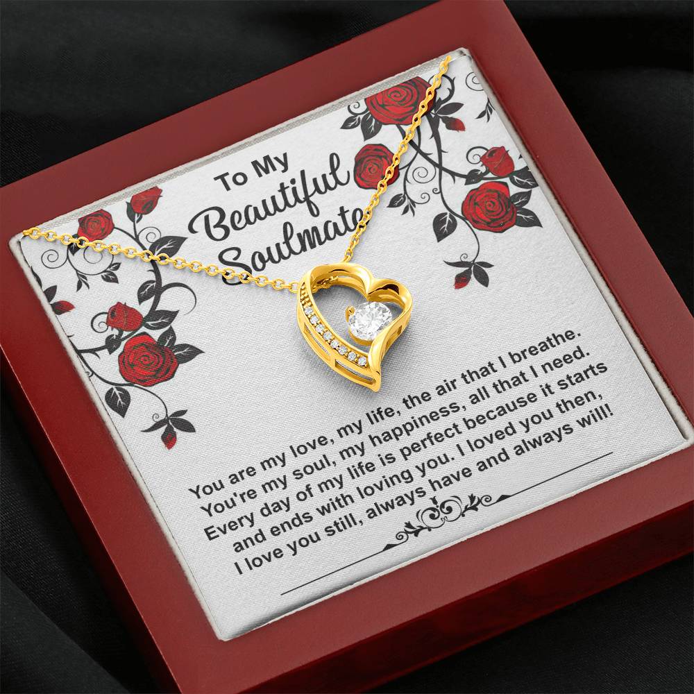 To My Beautiful Soulmate Necklace Gift, Forever Heart Necklace Gift For Wife, Girlfriend, Fiancée, Valentine's Day Soulmate Jewelry With A Meaningful Message Card.