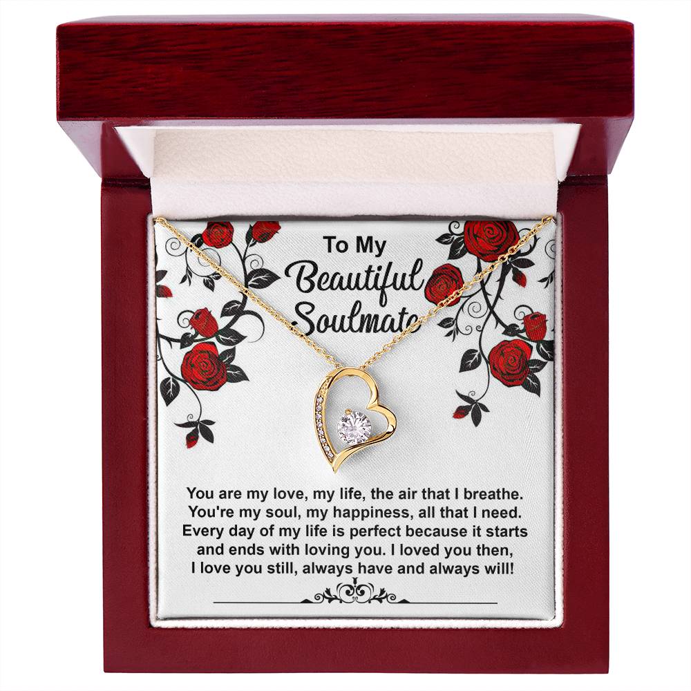 To My Beautiful Soulmate Necklace Gift, Forever Heart Necklace Gift For Wife, Girlfriend, Fiancée, Valentine's Day Soulmate Jewelry With A Meaningful Message Card.