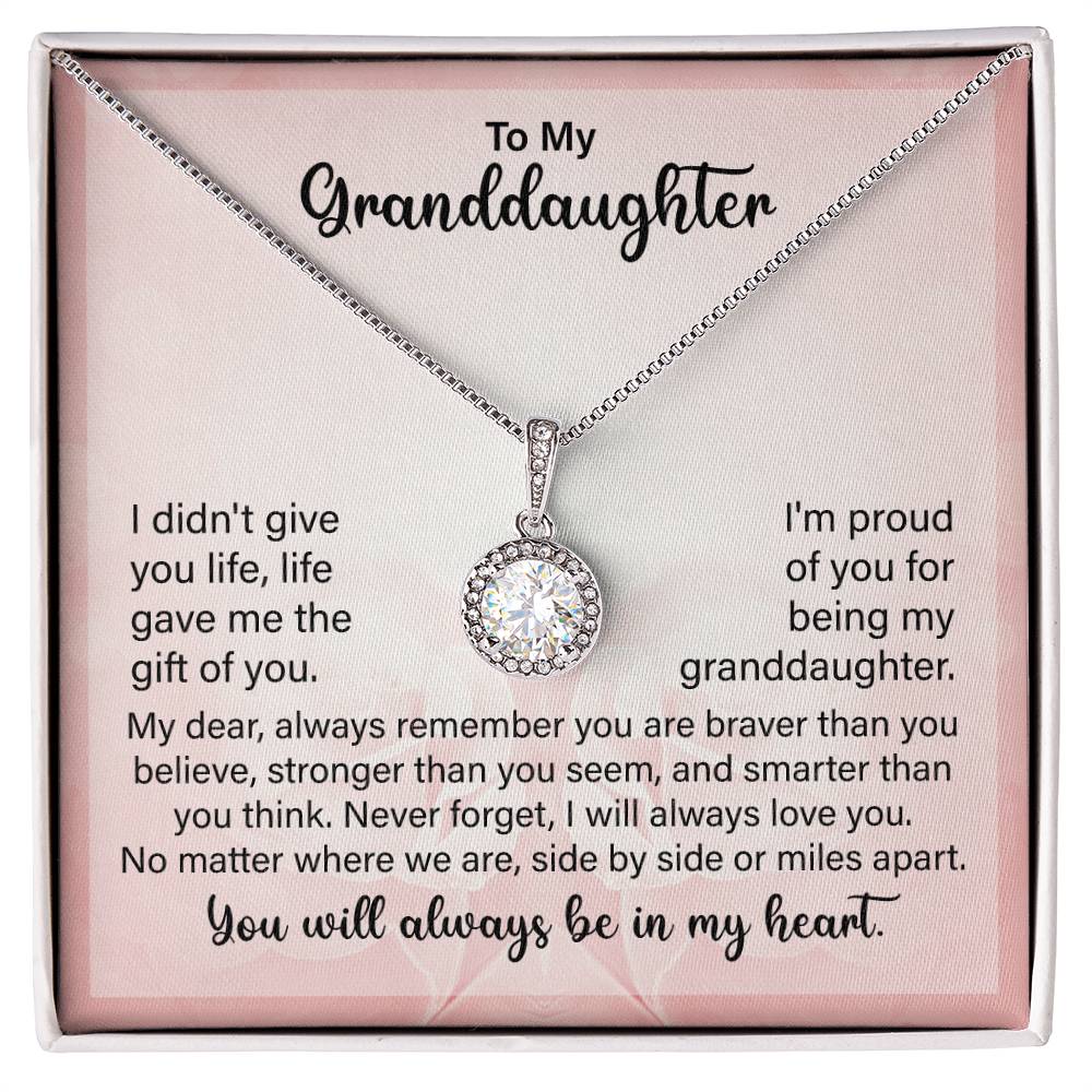 To My Granddaughter Necklace, No Matter Where We Are, Side By Side Miles Apart, You Will Always In My Heart.
