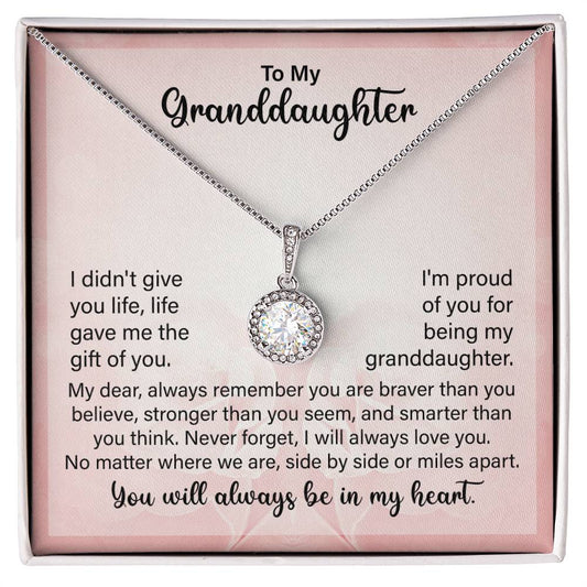 To My Granddaughter Necklace, No Matter Where We Are, Side By Side Miles Apart, You Will Always In My Heart.