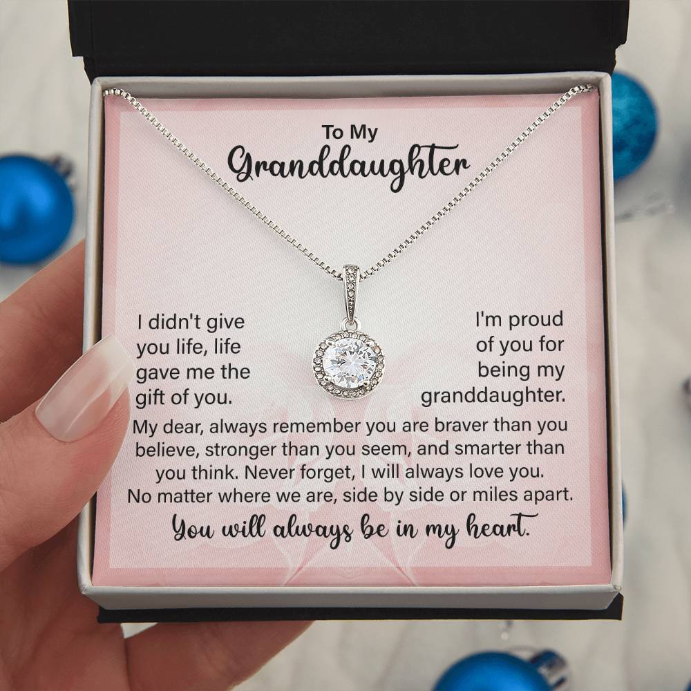 To My Granddaughter Necklace, No Matter Where We Are, Side By Side Miles Apart, You Will Always In My Heart.
