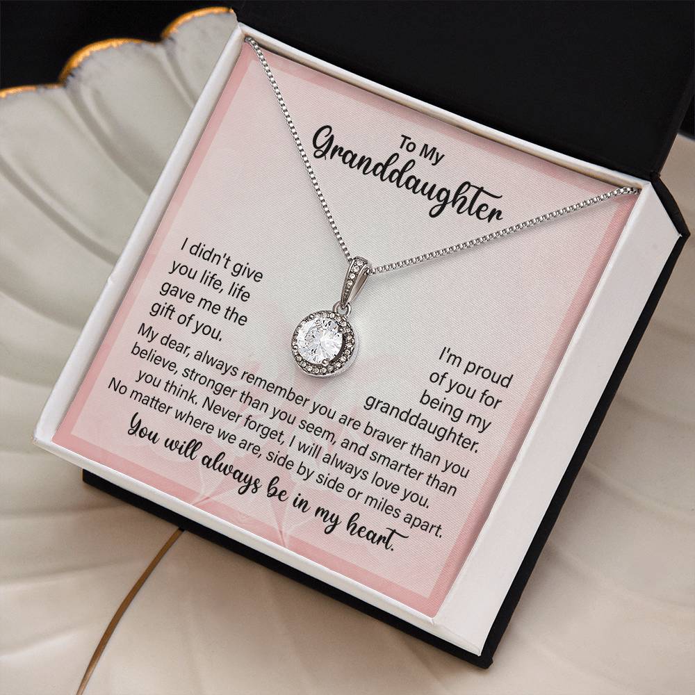 To My Granddaughter Necklace, No Matter Where We Are, Side By Side Miles Apart, You Will Always In My Heart.