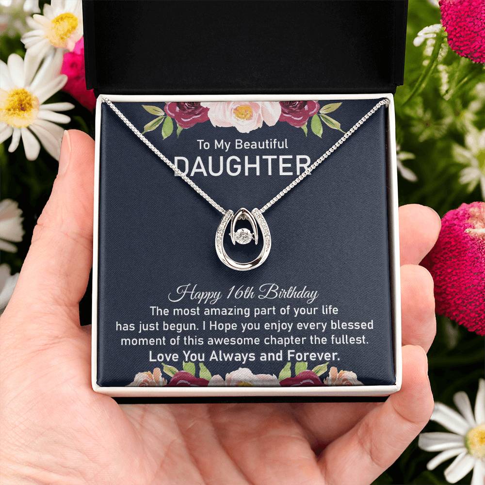 16th Birthday Horseshoe Necklace Daughter With Message Card