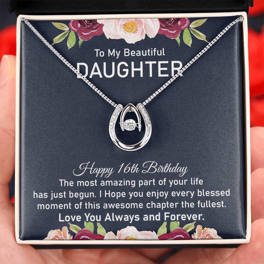 16th Birthday Horseshoe Necklace Daughter With Message Card