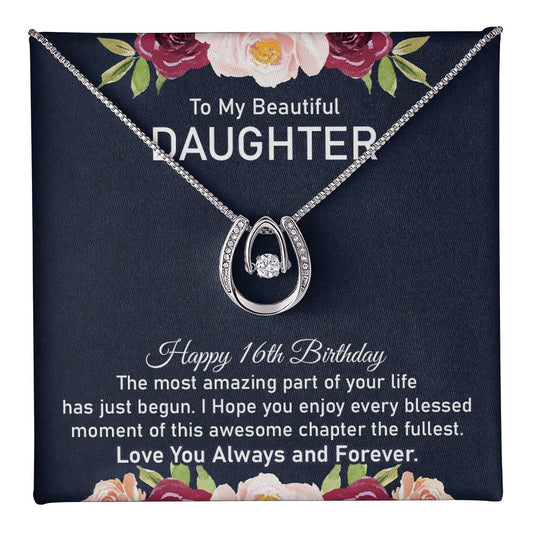 16th Birthday Horseshoe Necklace Daughter With Message Card