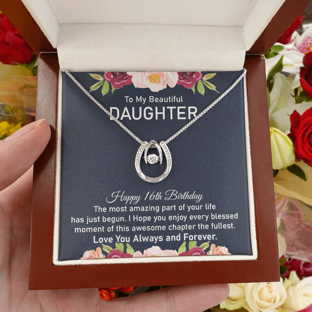 16th Birthday Horseshoe Necklace Daughter With Message Card