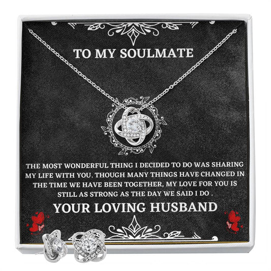 Soulmate Necklace and Earring Gift Set from Husband – Love Knot Jewelry with Heartfelt Message Card
