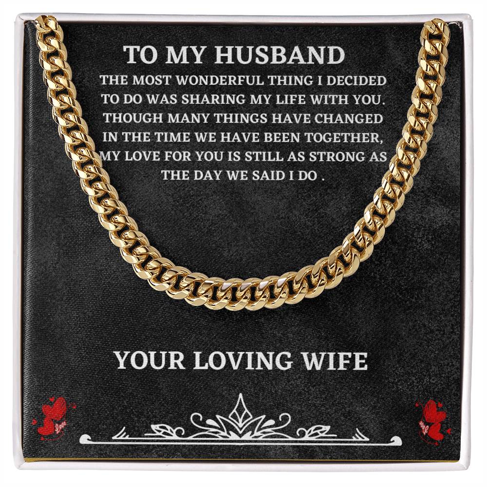 Husband Cuban Chain Necklace Gift from Wife – Stainless Steel Chain with Heartfelt Message Card