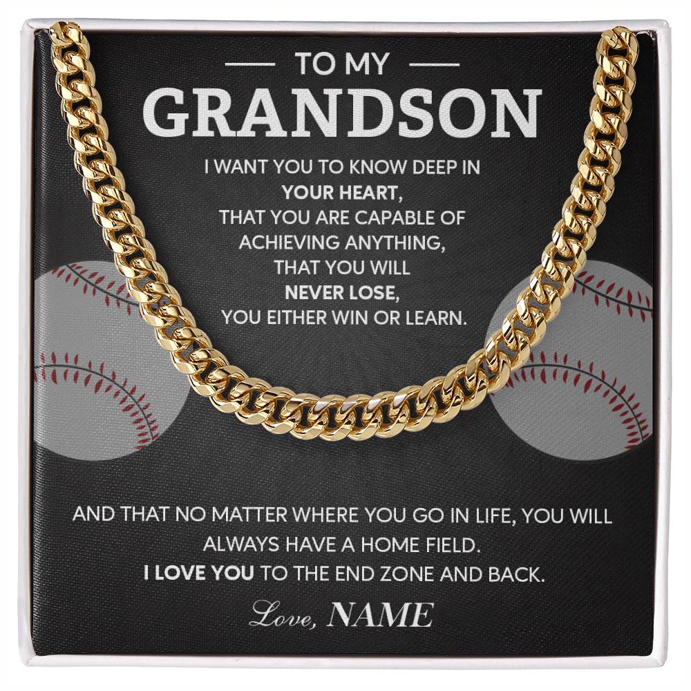 Baseball Necklace Gift for Grandson – Message Card