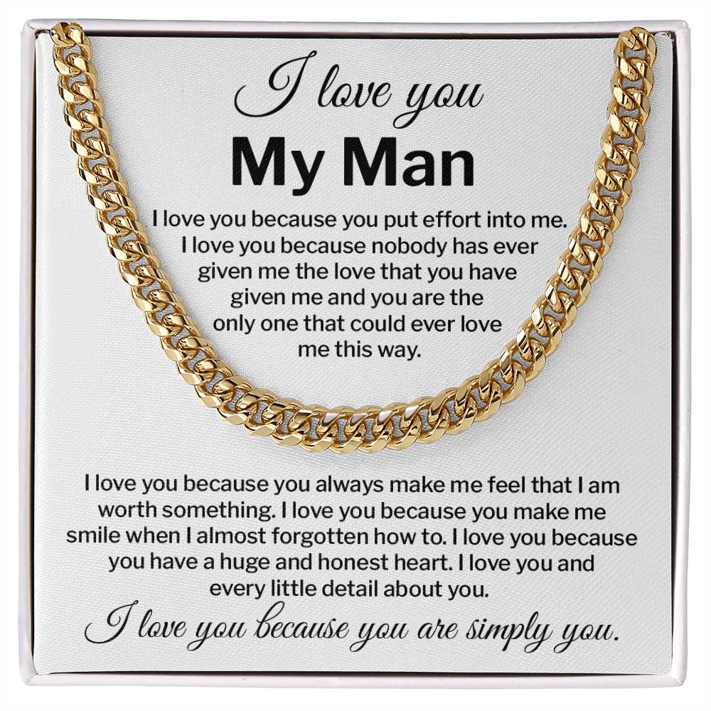 I Love You My Man Necklace Gift Special Romantic Gift Unique Boyfriend Necklace Emotional Love Jewelry Perfect Boyfriend Gift Meaningful Love Necklace Unique Love Gift For Him Valentine's Day Gift Special Gift For Him Sentimental Gift For Boyfriend