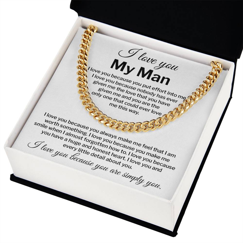 I Love You My Man Necklace Gift Special Romantic Gift Unique Boyfriend Necklace Emotional Love Jewelry Perfect Boyfriend Gift Meaningful Love Necklace Unique Love Gift For Him Valentine's Day Gift Special Gift For Him Sentimental Gift For Boyfriend