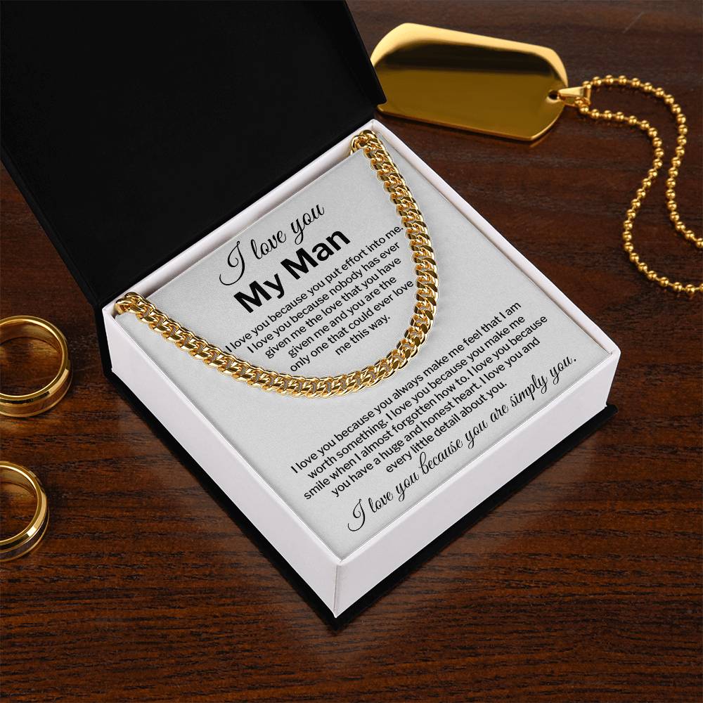 I Love You My Man Necklace Gift Special Romantic Gift Unique Boyfriend Necklace Emotional Love Jewelry Perfect Boyfriend Gift Meaningful Love Necklace Unique Love Gift For Him Valentine's Day Gift Special Gift For Him Sentimental Gift For Boyfriend