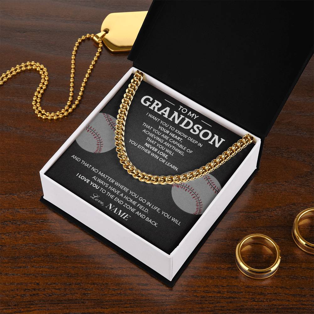 Baseball Necklace Gift for Grandson – Message Card