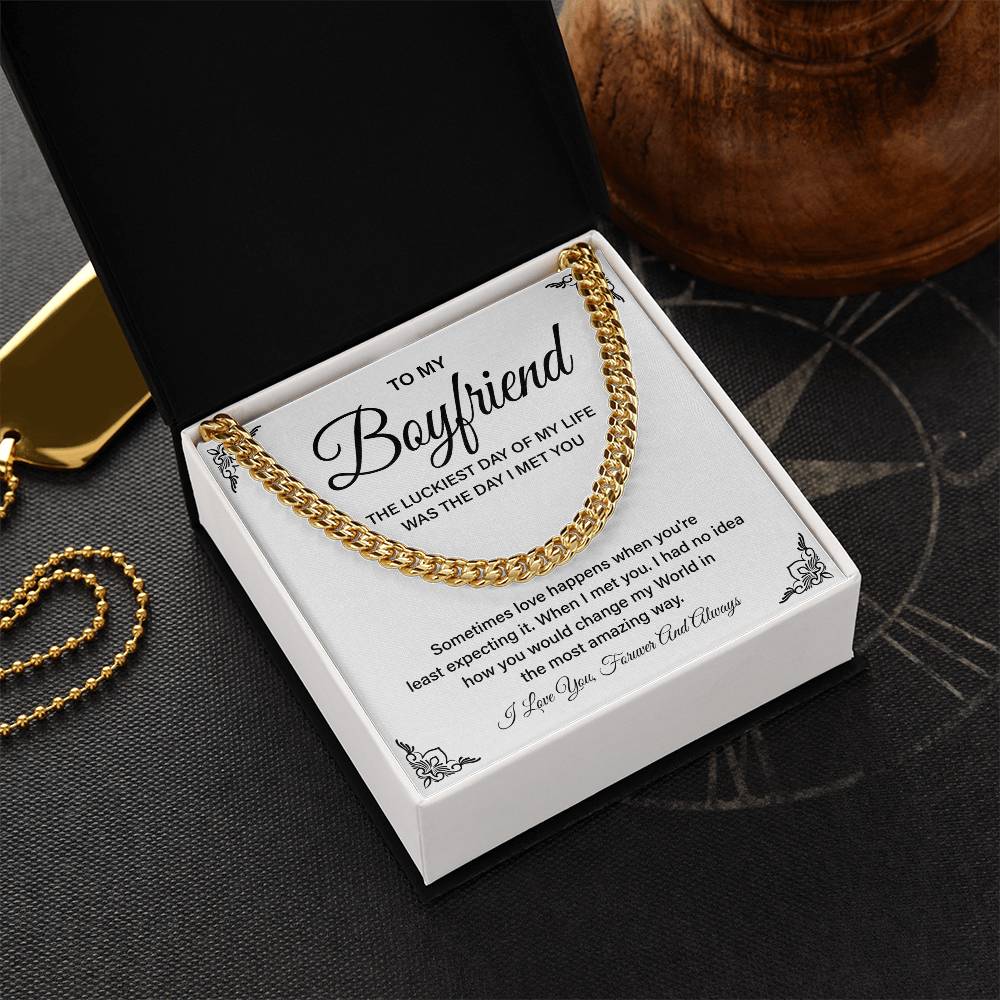 Boyfriend Gift – Cuban Chain with Lucky in Love Message