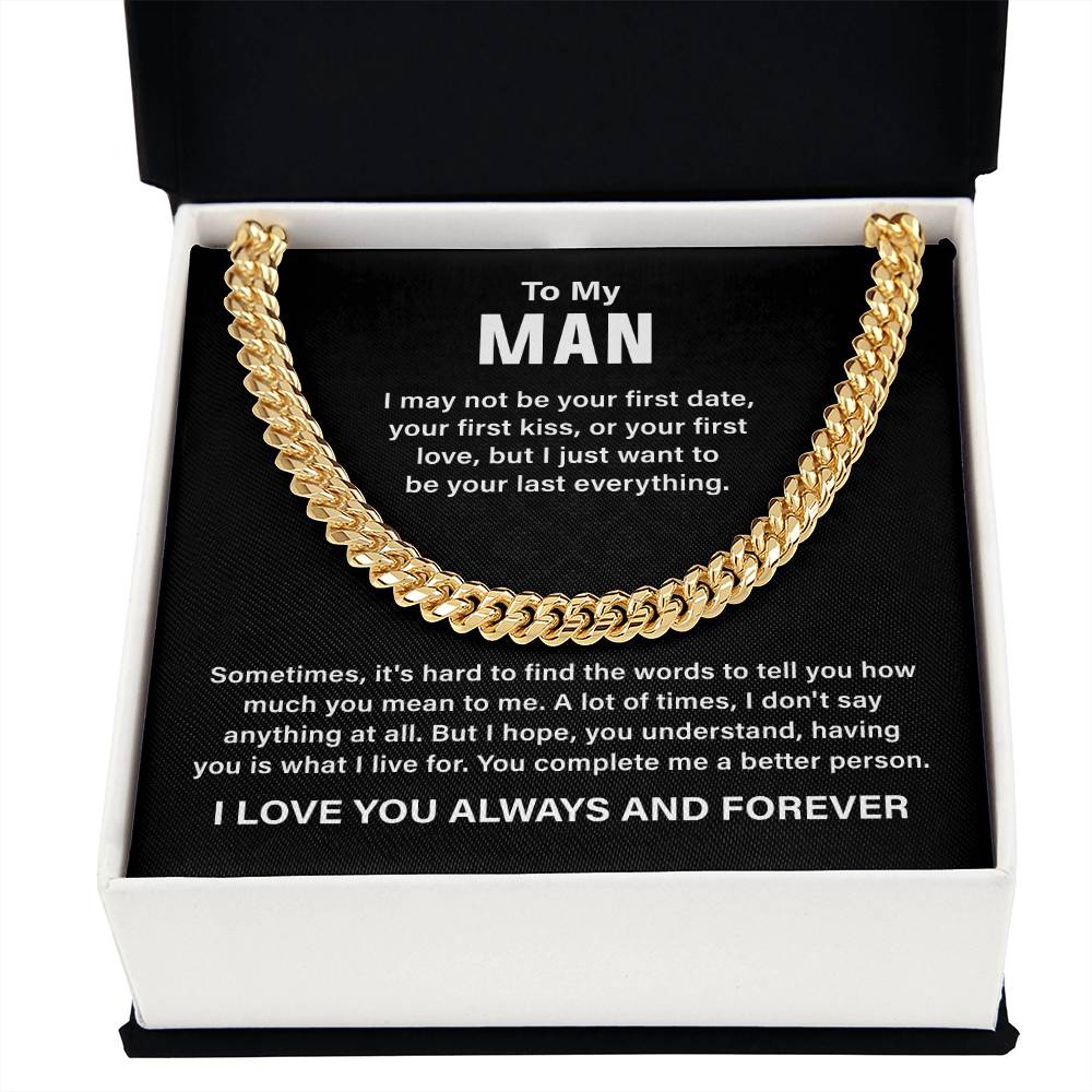 Cuban Chain Necklace Gift for Man with Love Message Card