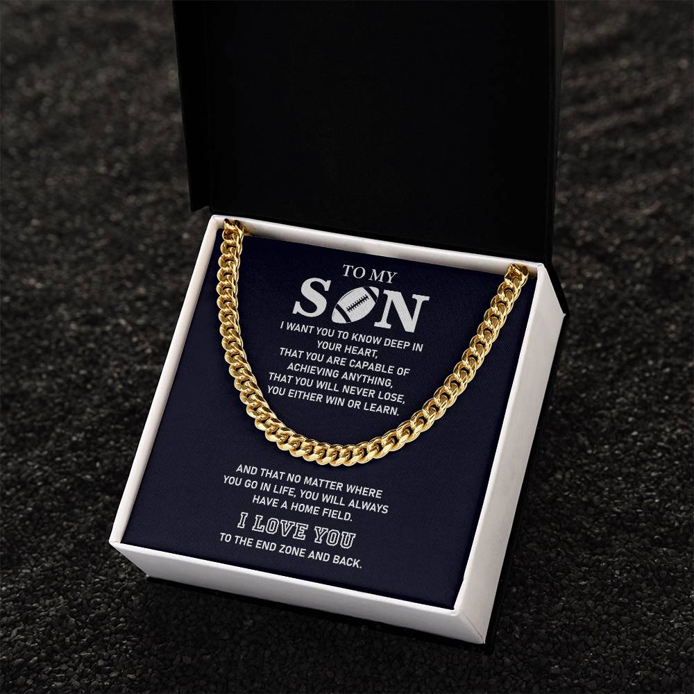 Football Chain Necklace Gift for Son with Inspirational Message Card