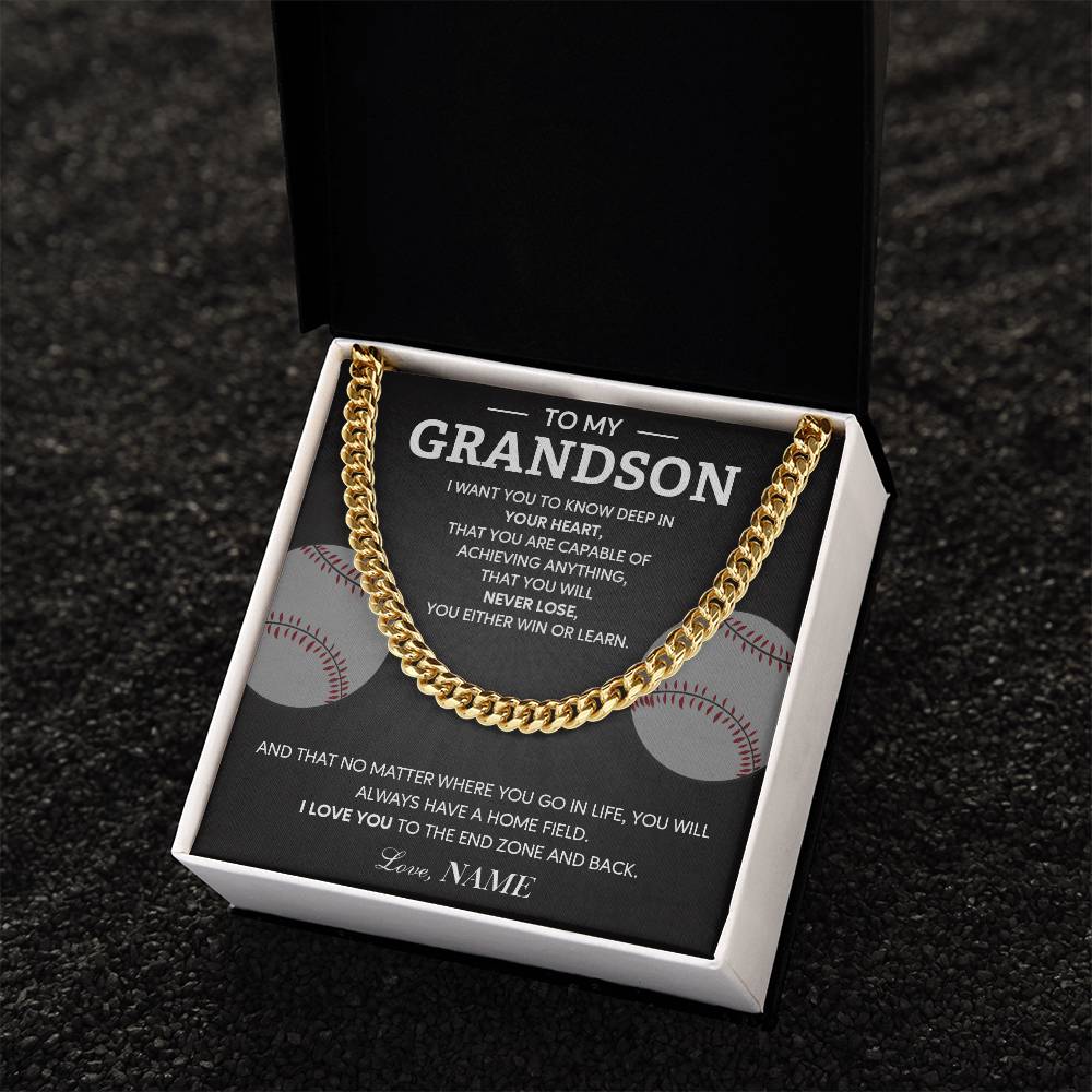 Baseball Necklace Gift for Grandson – Message Card