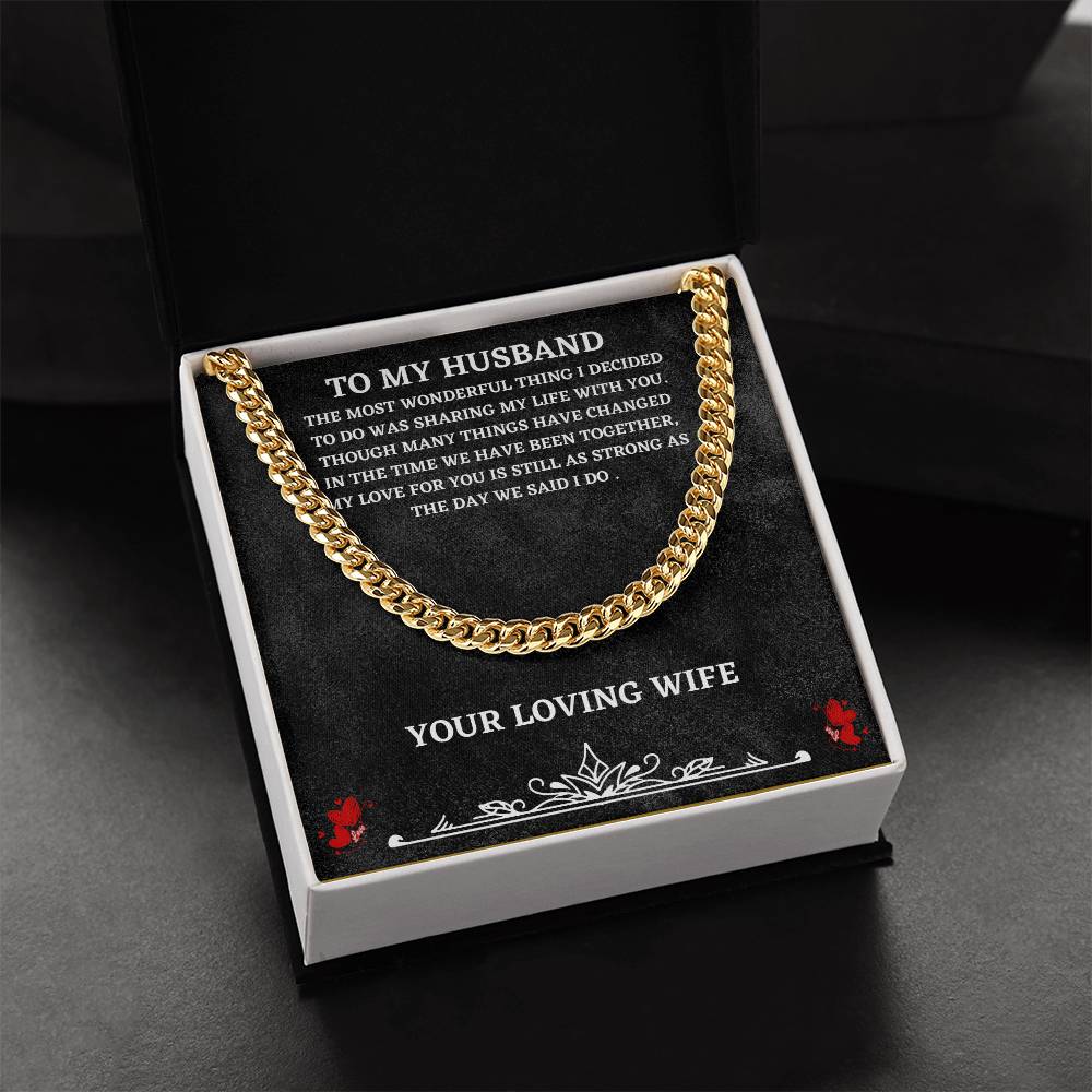 Husband Cuban Chain Necklace Gift from Wife – Stainless Steel Chain with Heartfelt Message Card
