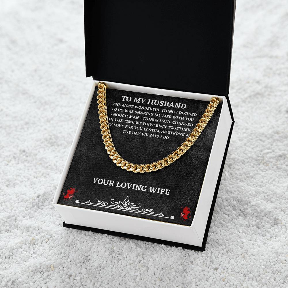 Husband Cuban Chain Necklace Gift from Wife – Stainless Steel Chain with Heartfelt Message Card
