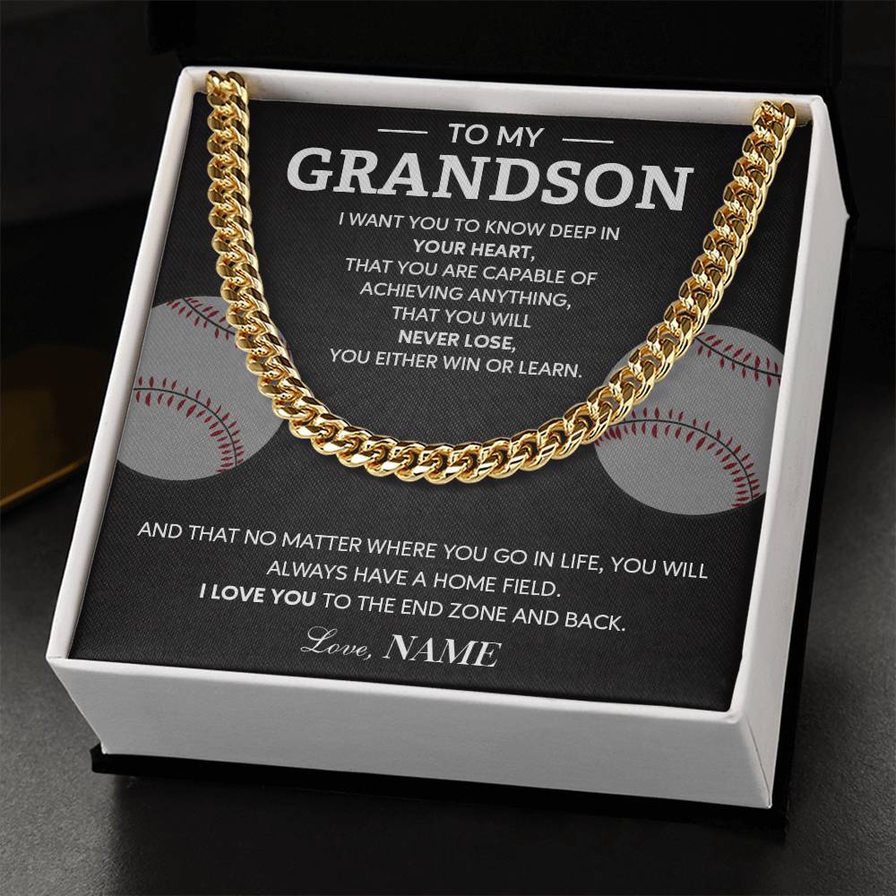 Baseball Necklace Gift for Grandson – Message Card