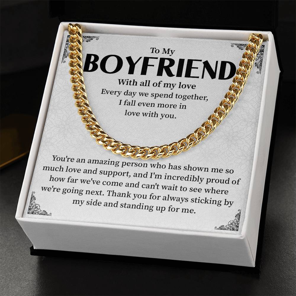 Cuban Chain Necklace Gift for Boyfriend with Message