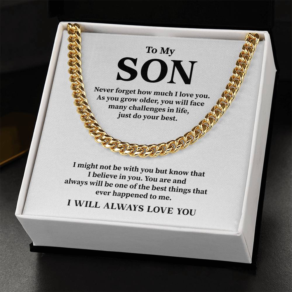 Cuban Chain Necklace Gift for Son – I Will Always Love You Message Card