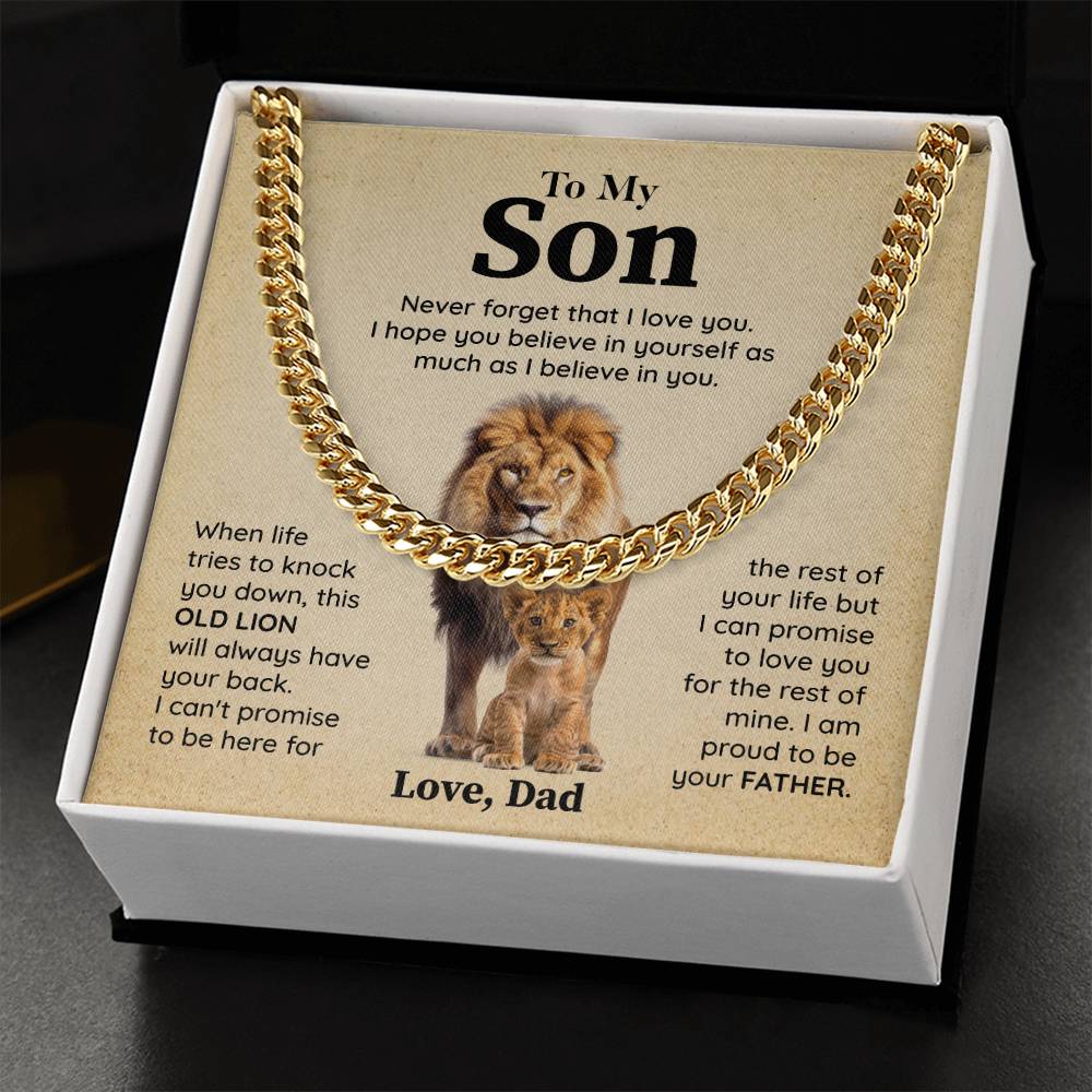 Dad to Son Lion Cuban Chain – Father to Son Gift with Message Card