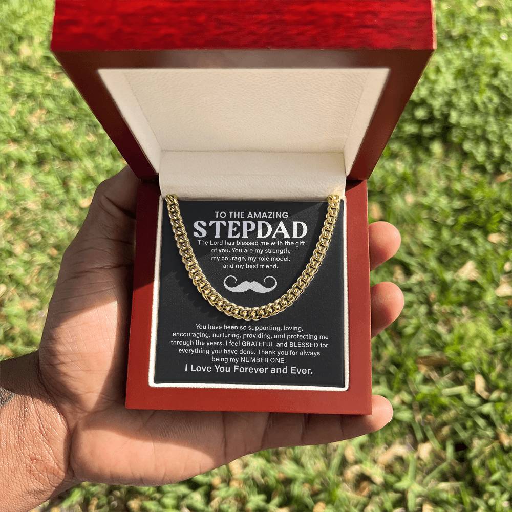 Step Dad Cuban Link Chain Gift With Loving Message Card