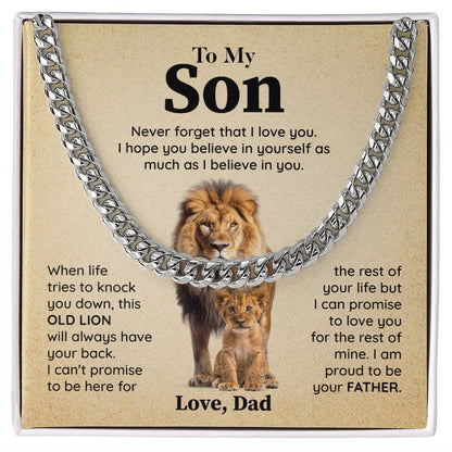 Dad to Son Lion Cuban Chain – Father to Son Gift with Message Card