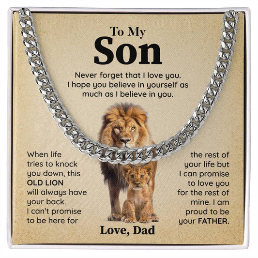 Dad to Son Lion Cuban Chain – Father to Son Gift with Message Card