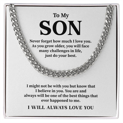 Cuban Chain Necklace Gift for Son – I Will Always Love You Message Card