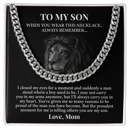 Cuban Chain Gift for Son from Mom – Proud Mother Lion Message Box