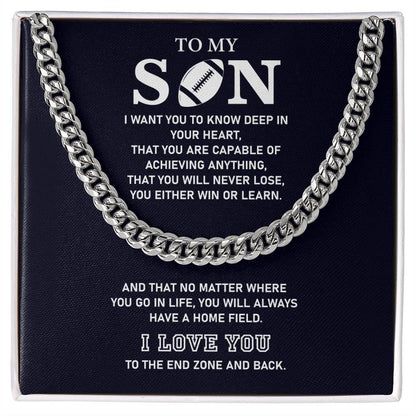 Football Chain Necklace Gift for Son with Inspirational Message Card