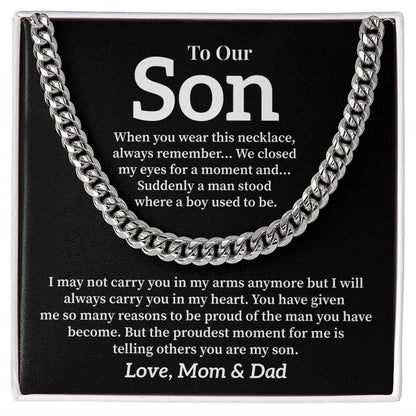 Gift Necklace for Son from Mom and Dad – Sentimental Message Card
