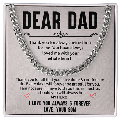Dear Dad Necklace Heartfelt Message with Hero Tribute from Son