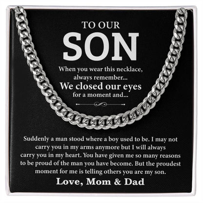 Son Necklace Gift from Parents – Mom and Dad Message Card Included