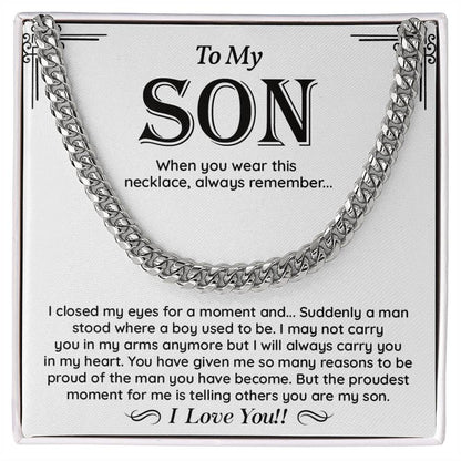 Cuban Link Necklace Gift for Son from Mom – Proud of the Man You Are