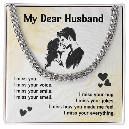 Miss You Cuban Chain Gift for Husband Emotional Message