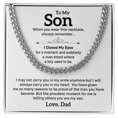 Cuban Chain Necklace Gift for Son from Dad – I Closed My Eyes Card
