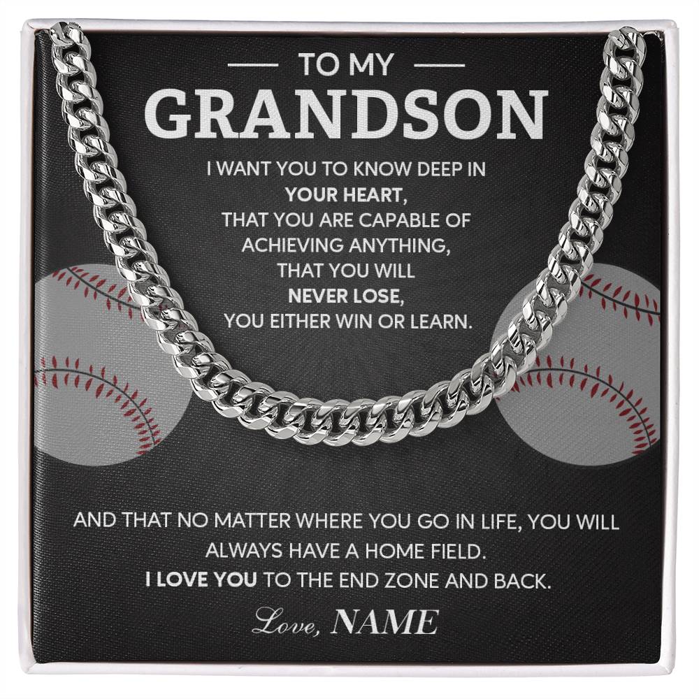 Baseball Necklace Gift for Grandson – Message Card