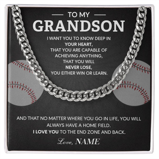 Baseball Necklace Gift for Grandson – Message Card
