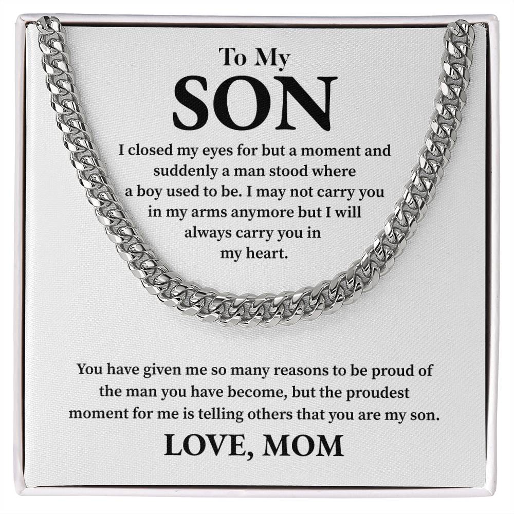 To My Son Cuban Chain – Mom to Son Necklace with Message Card Gift Box