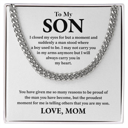To My Son Cuban Chain – Mom to Son Necklace with Message Card Gift Box