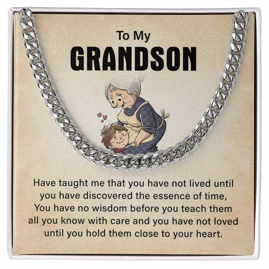 To My Grandson Cuban Chain  Necklace, Never Forget How Much I Love You Birthday Christmas Necklace Gifts.