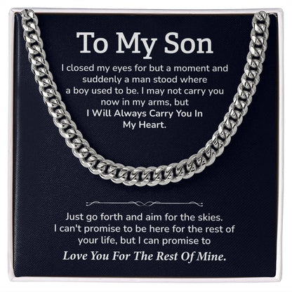 To My Son Cuban Chain Necklace – Emotional Gift with Message Card