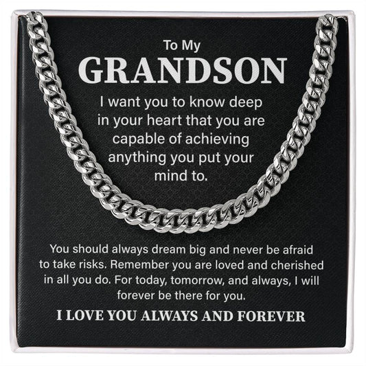 To My GHrandson Necklace, Grandson Gifts for Birthday Christmas Anniversary Christian Baptism Confirmation Religious Mens Necklace From Grandma/Grandpa, I Love You Always And Forever.